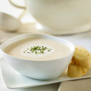 Baked Potato Soup with Chive Crema