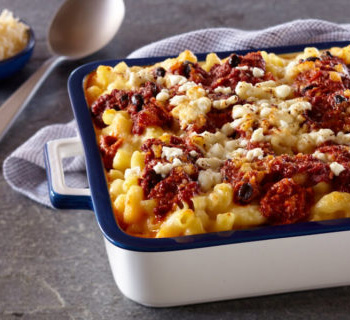 Layered Mac And Cheese With Cacique® Chorizo & Tomato Sauce